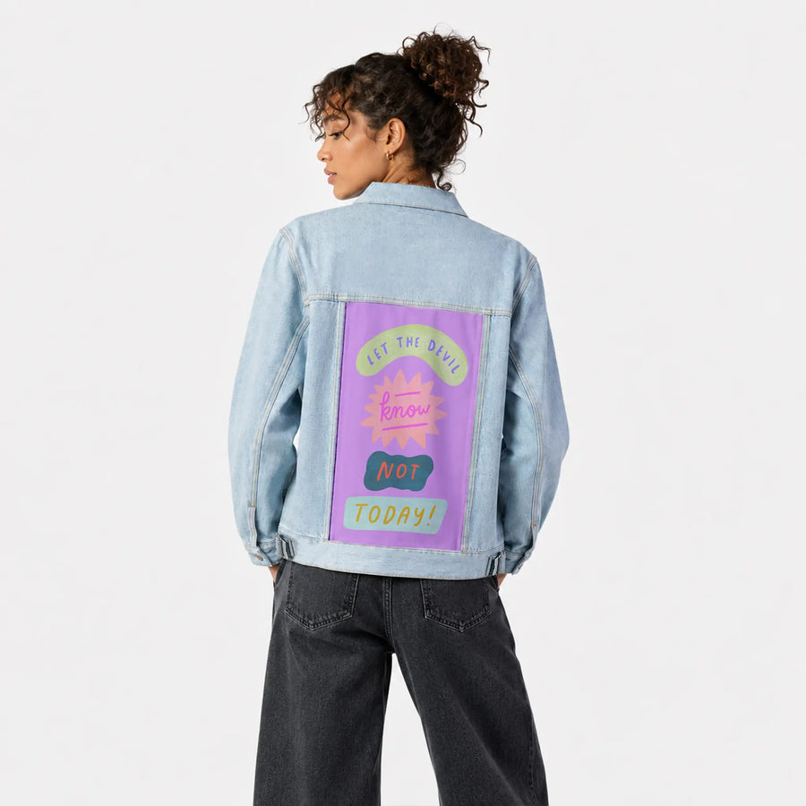 nottoday patch on female og denim jacket in oceanside
