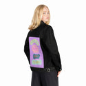 nottoday patch on female og denim jacket in raven