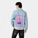 nottoday patch on male og denim jacket in oceanside