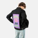 nottoday patch on male og denim jacket in raven