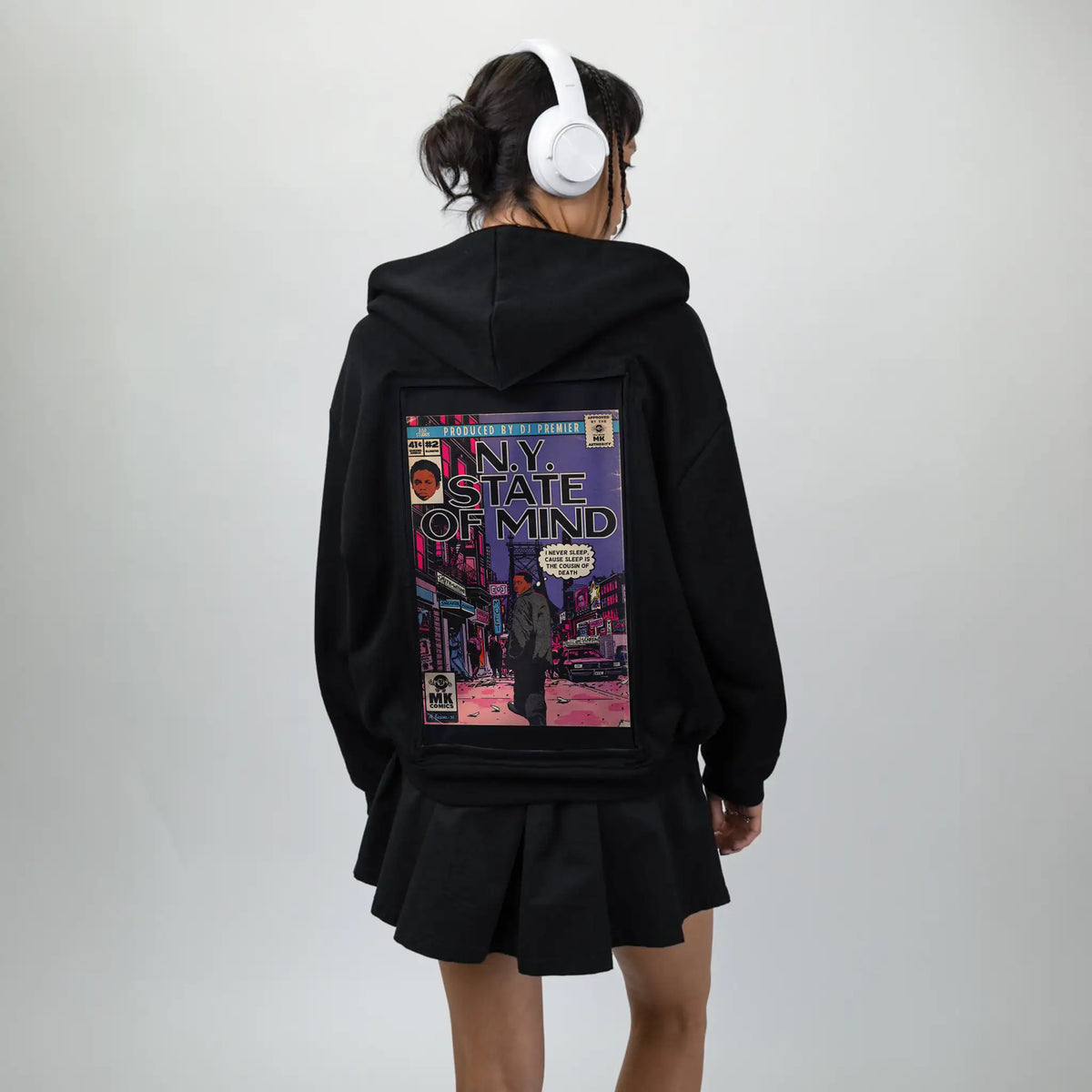 nystate patch on female essential zip hoodie in after hours