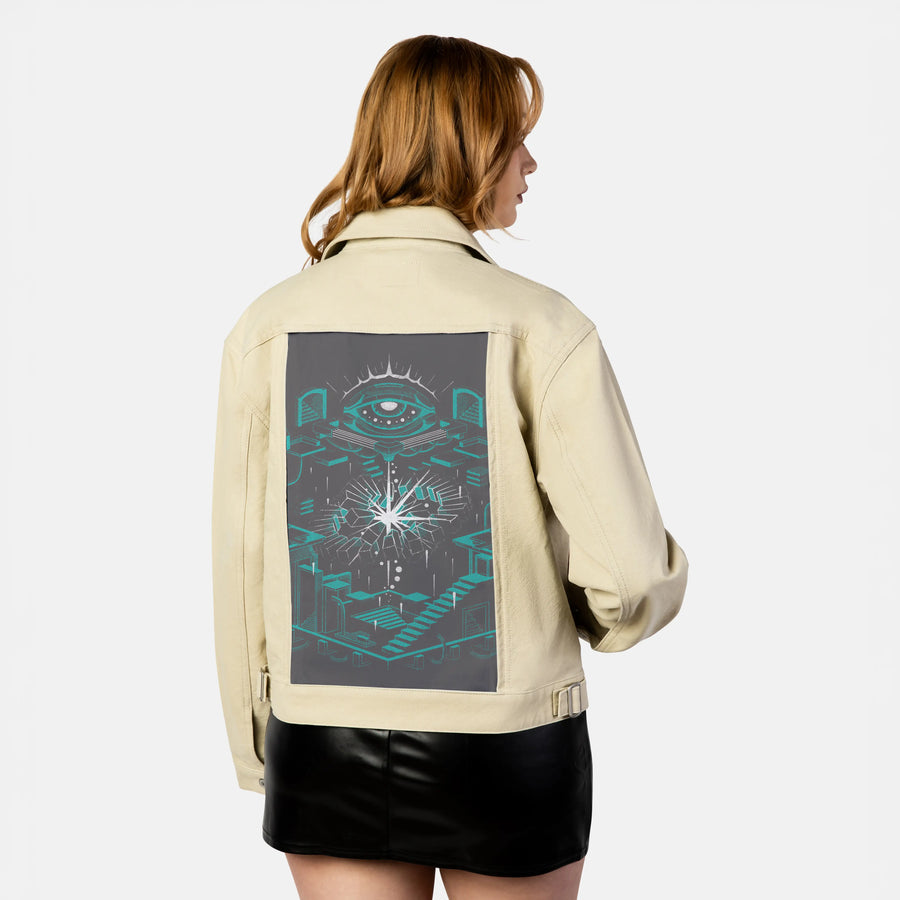 oblivion patch on female atelier canvas jacket in tan