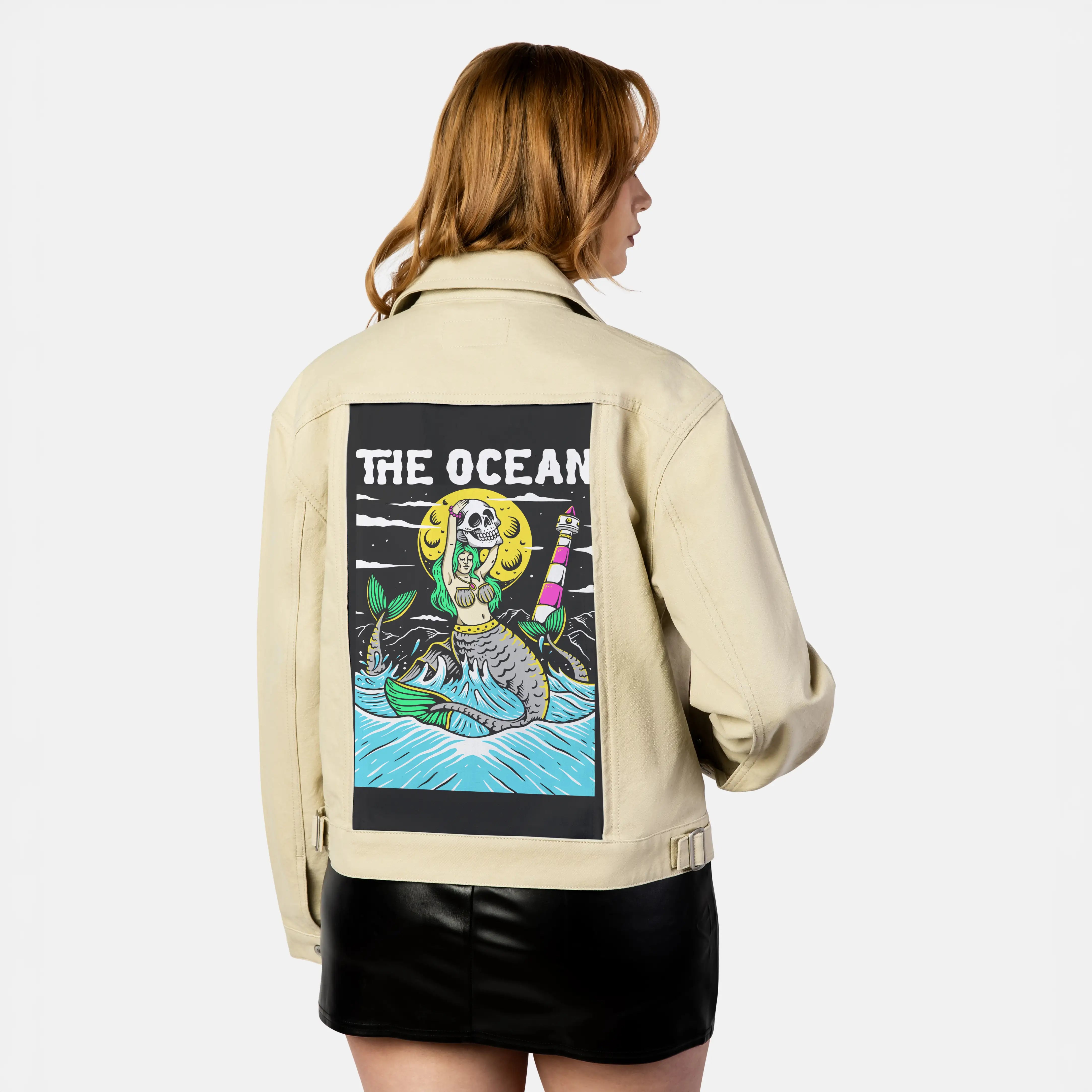 ocean patch on female atelier canvas jacket in tan
