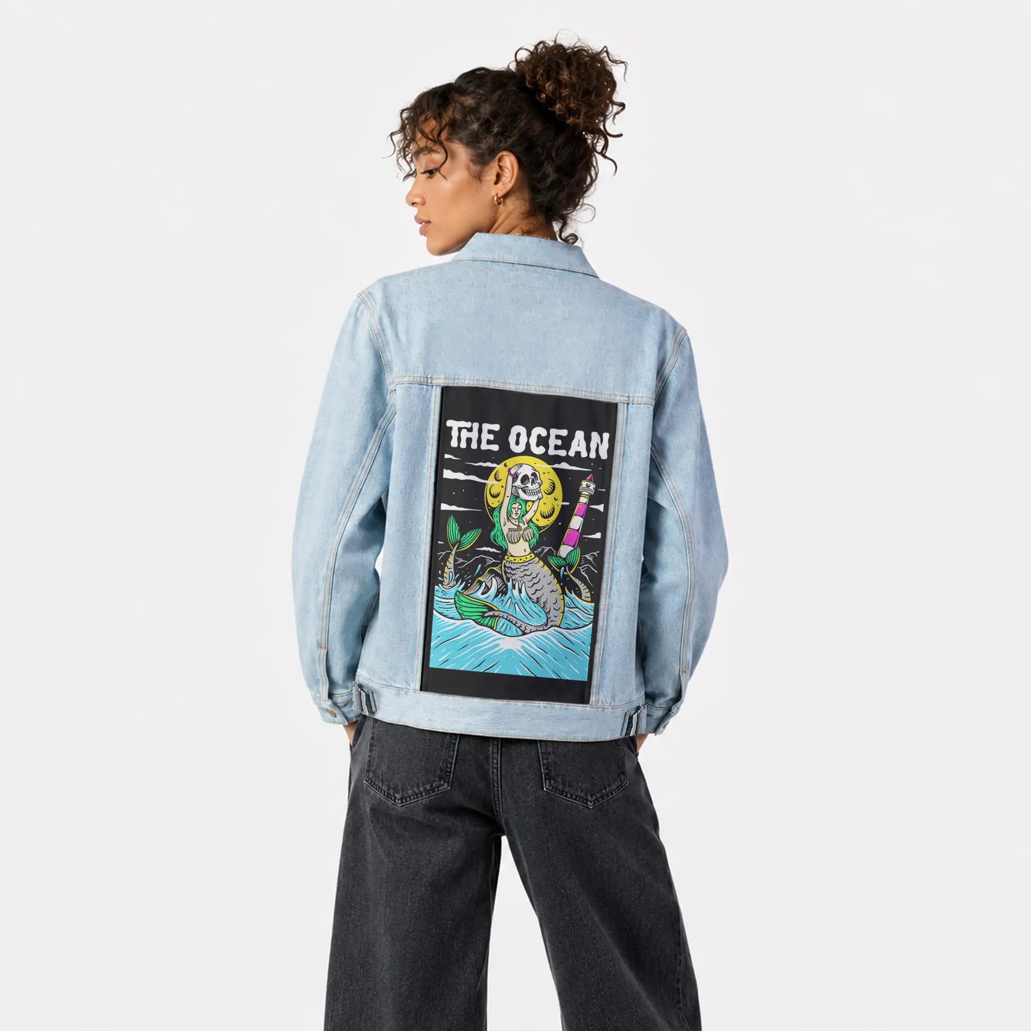 ocean patch on female og denim jacket in oceanside
