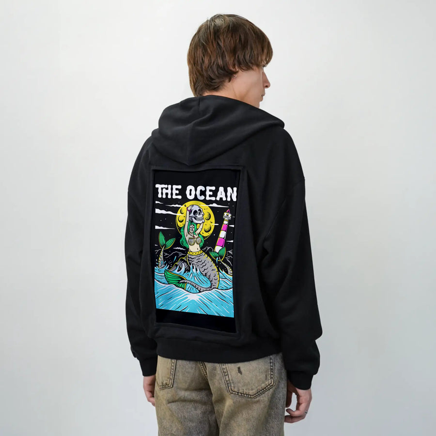 ocean patch on male essential zip hoodie in after hours