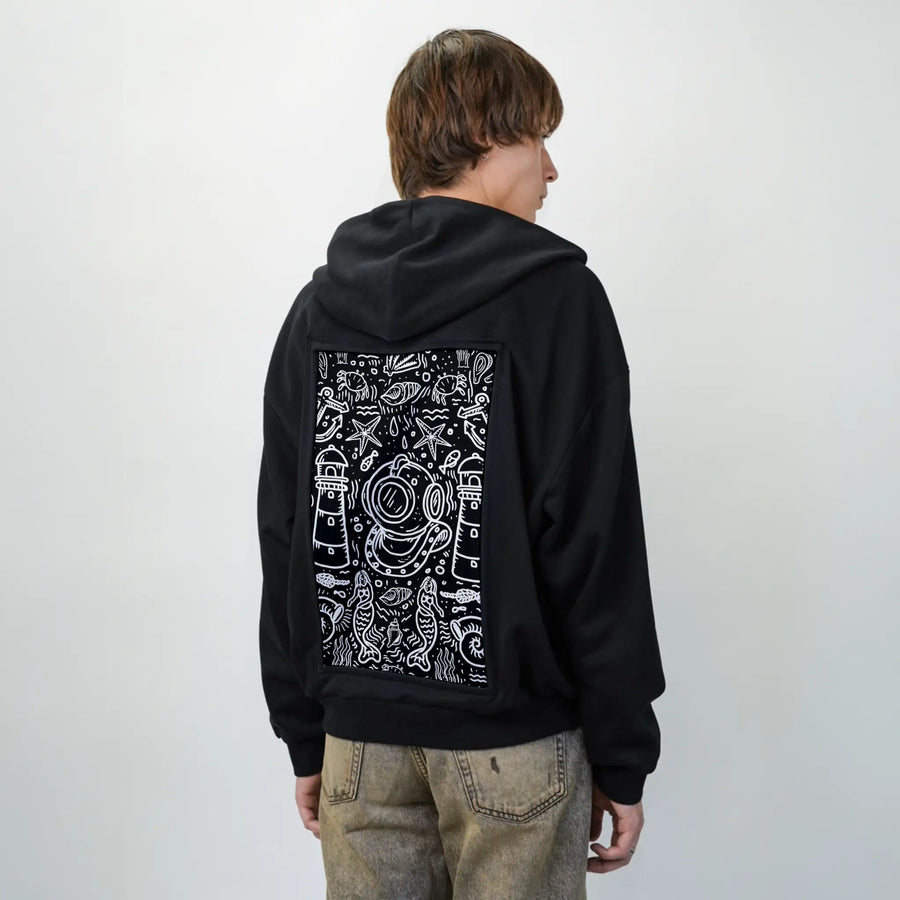 oceandreams patch on male essential zip hoodie in after hours