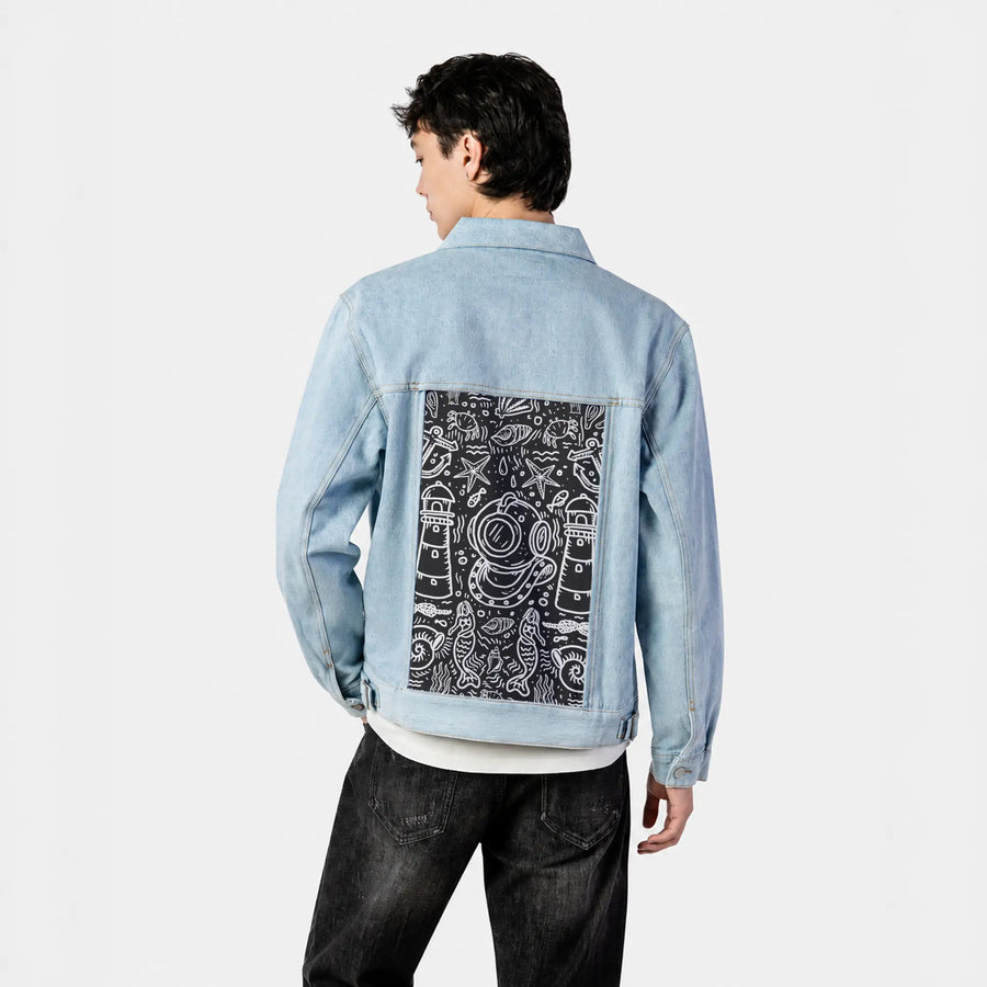 oceandreams patch on male og denim jacket in oceanside