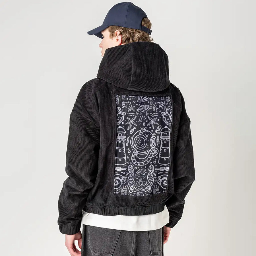 oceandreams patch on male retro cord hoodie in onyx