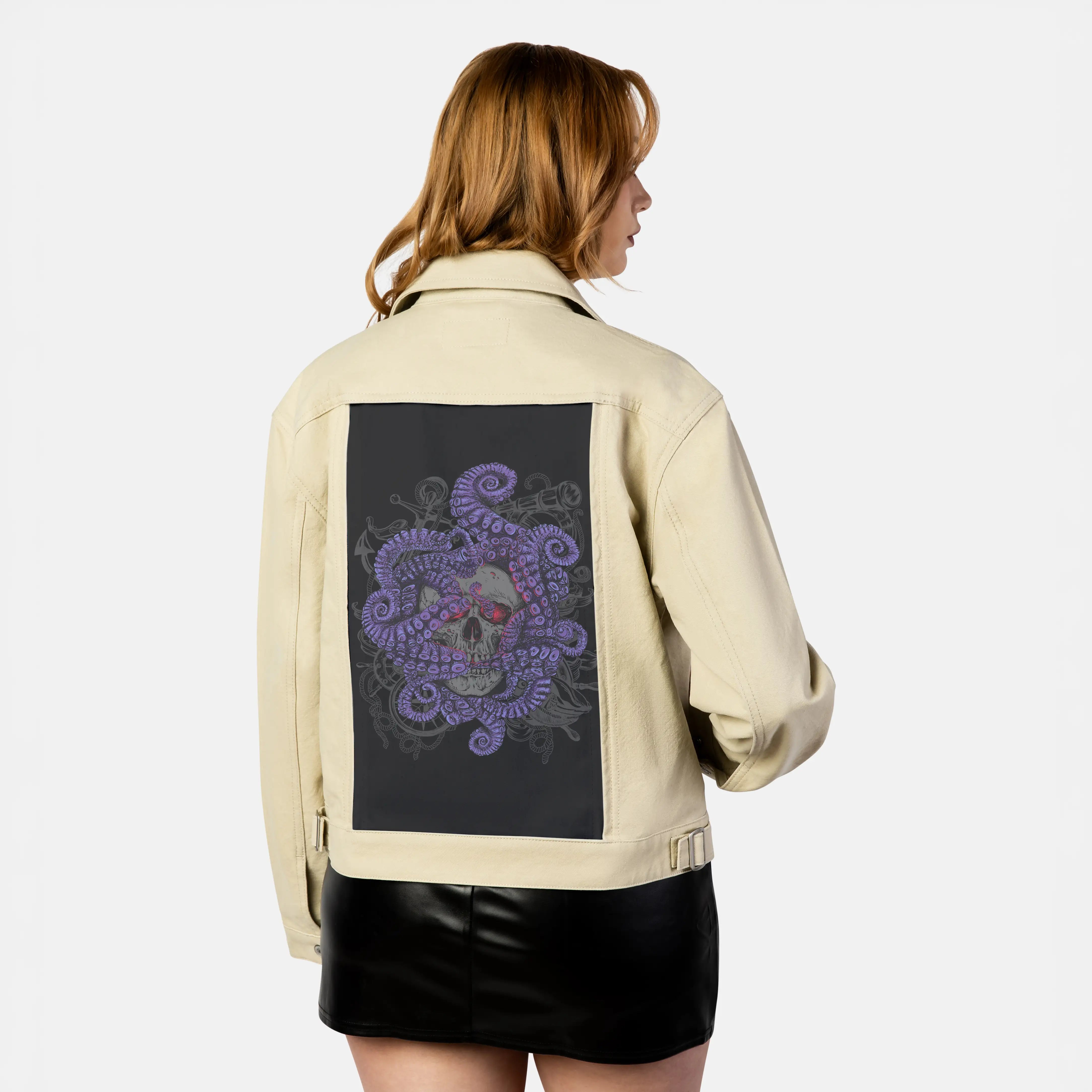 octopus patch on female atelier canvas jacket in tan