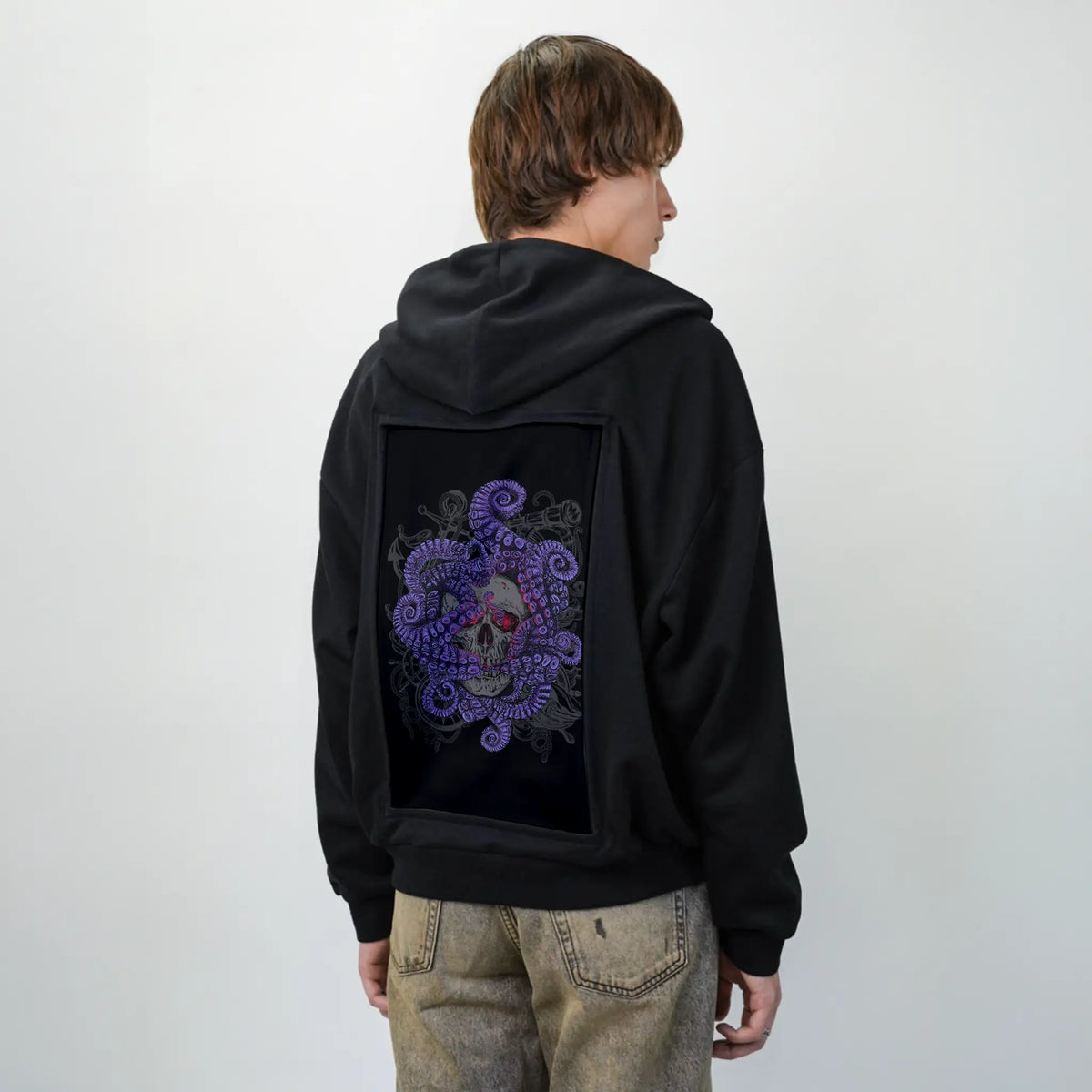 octopus patch on male essential zip hoodie in after hours