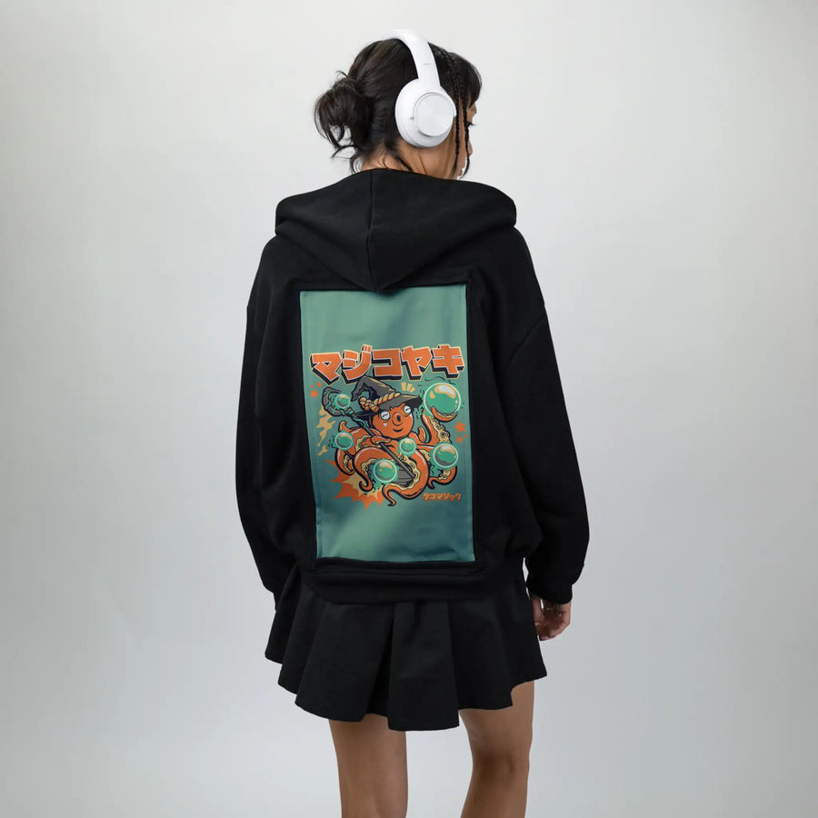 octowizard patch on female essential zip hoodie in after hours