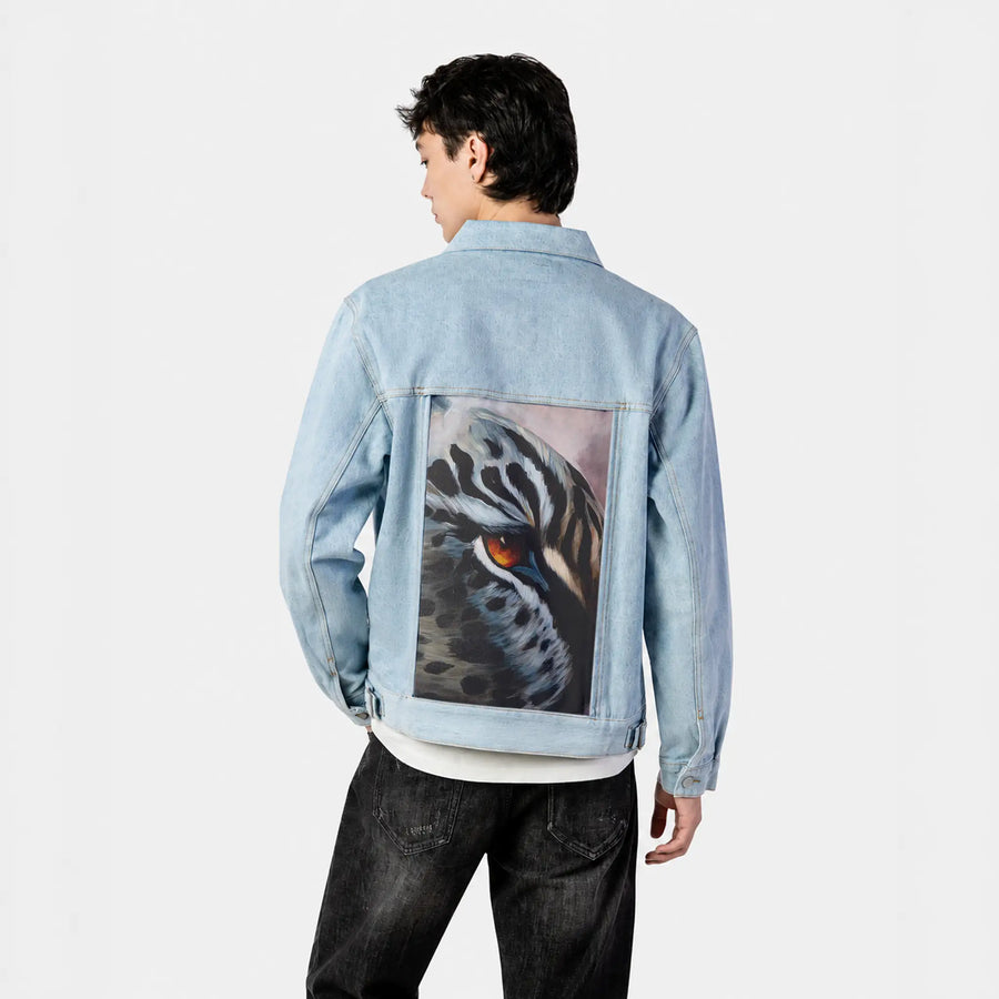 ofthewild patch on male og denim jacket in oceanside