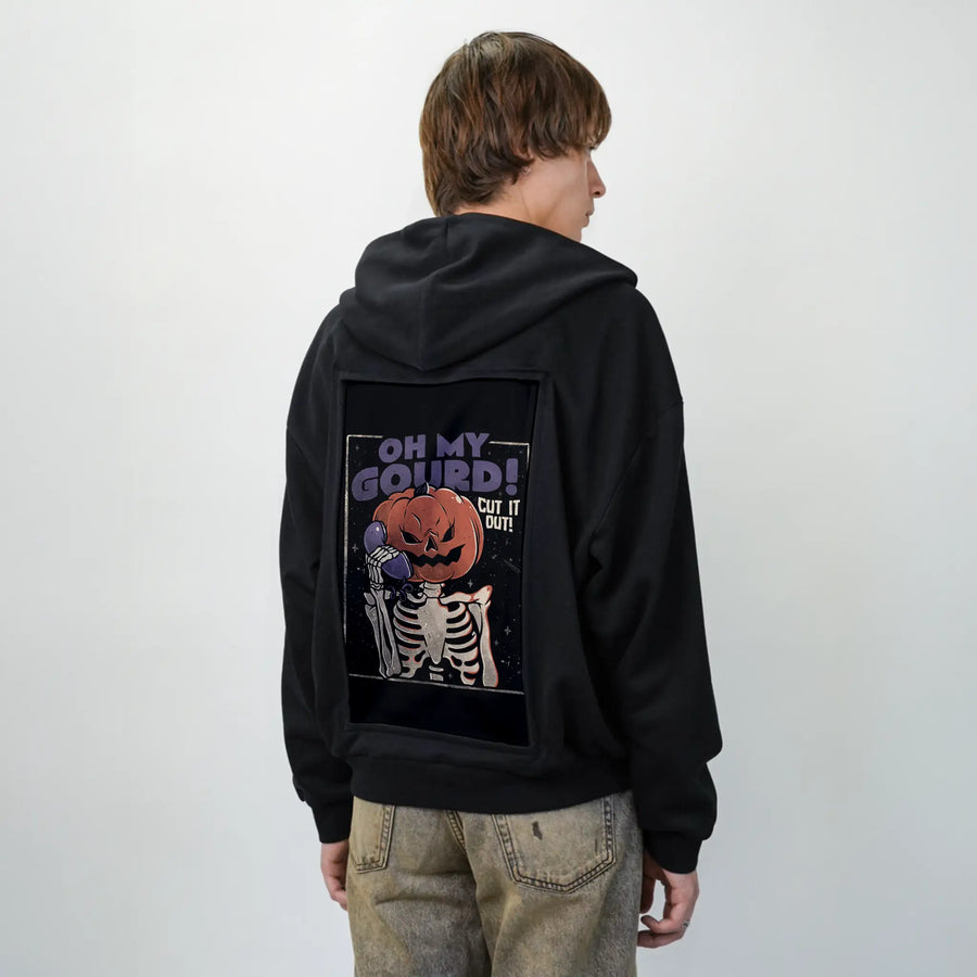 ohmygourd patch on male essential zip hoodie in after hours