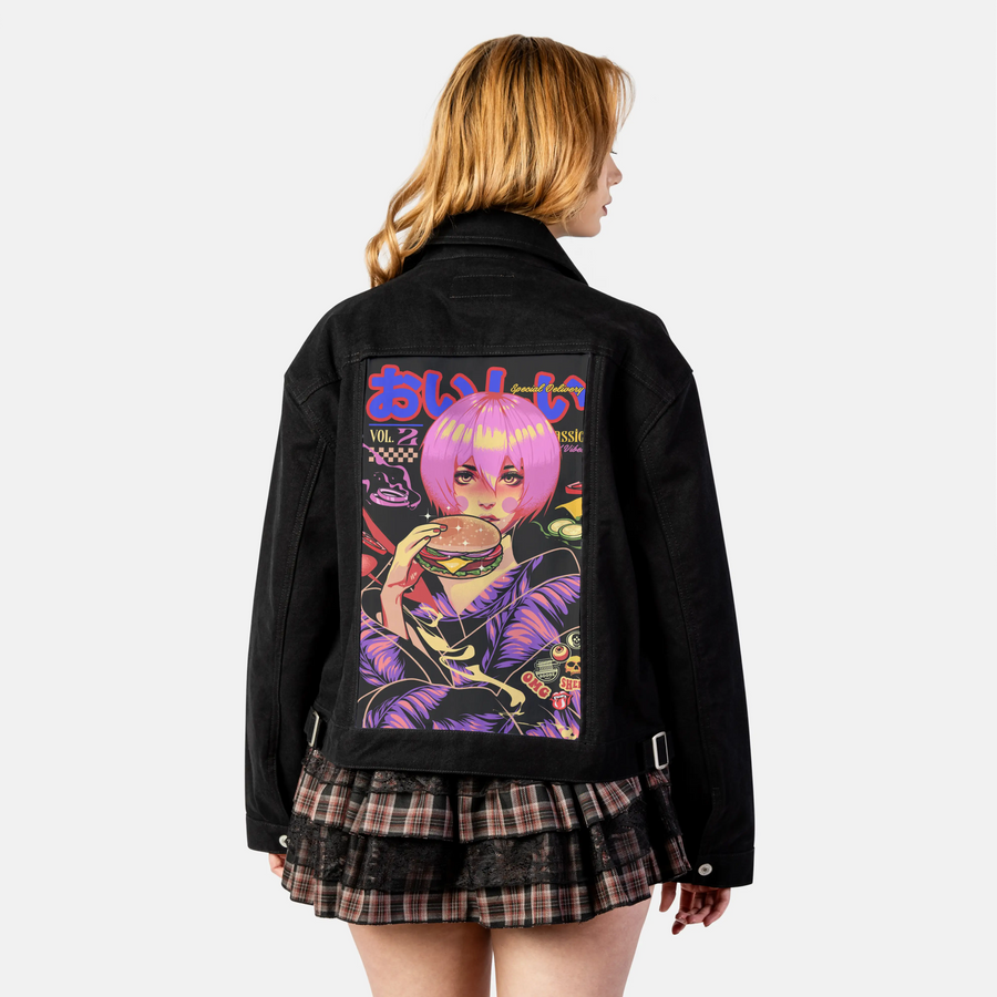 oishiburgergeisha patch on female atelier canvas jacket in nightfall