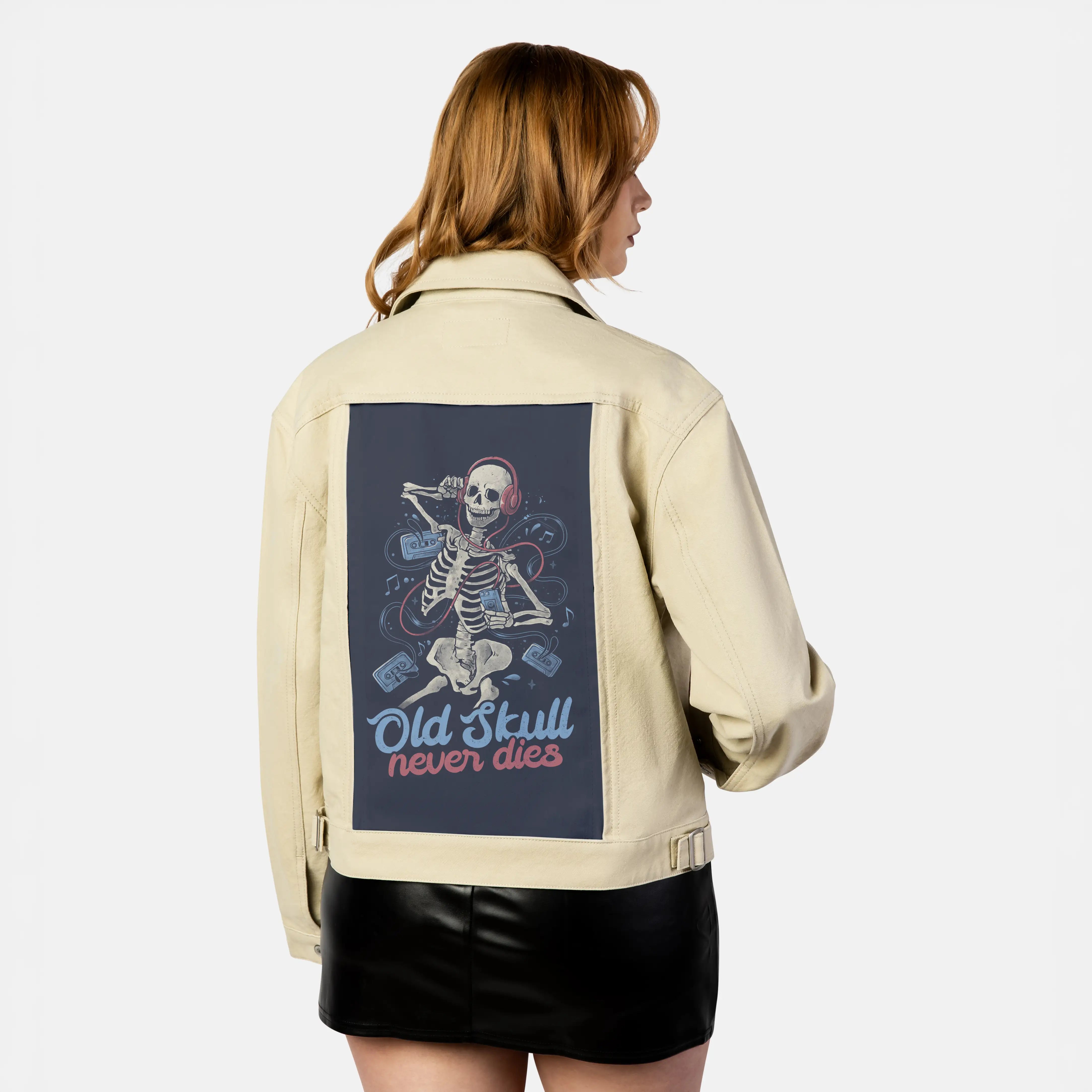 oldskullneverdies patch on female atelier canvas jacket in tan