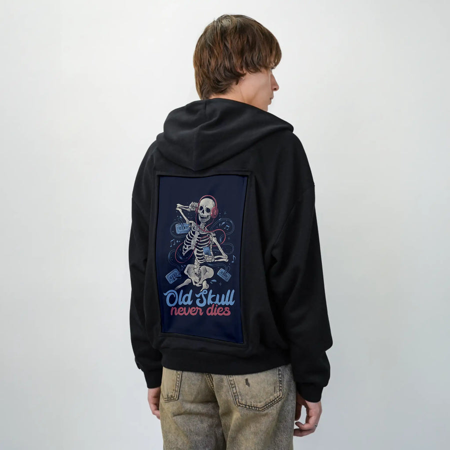 oldskullneverdies patch on male essential zip hoodie in after hours