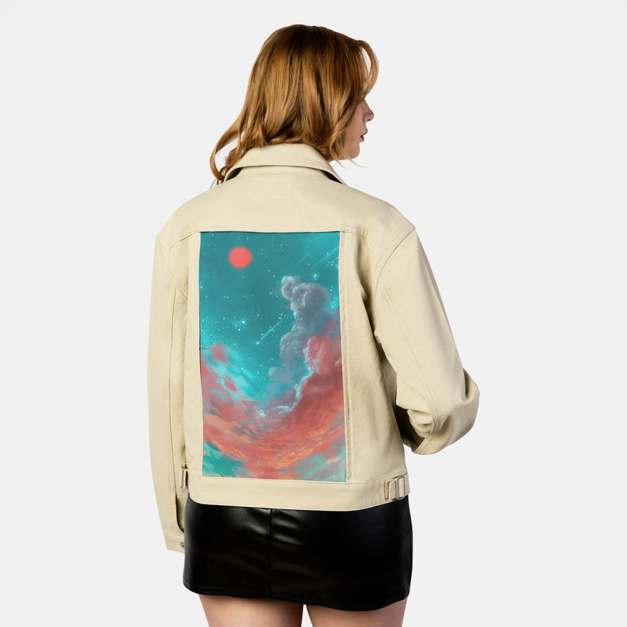 onceuponadream patch on female atelier canvas jacket in tan