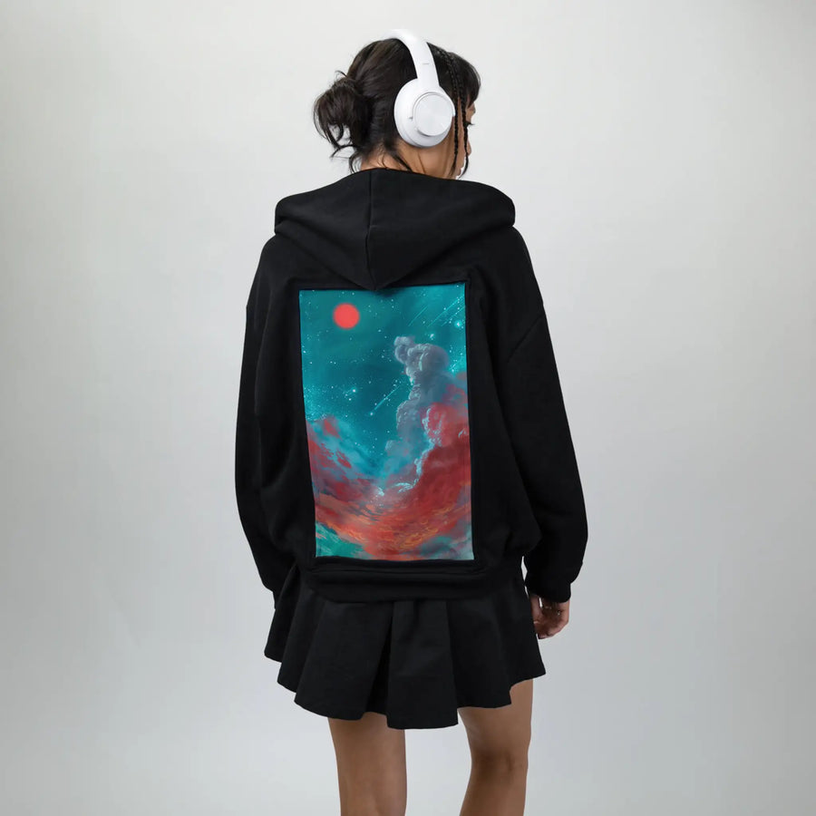 onceuponadream patch on female essential zip hoodie in after hours