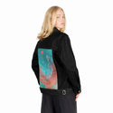 onceuponadream patch on female og denim jacket in raven