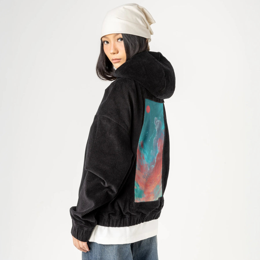 onceuponadream patch on female retro cord hoodie in onyx