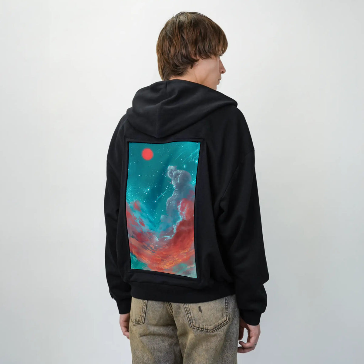 onceuponadream patch on male essential zip hoodie in after hours