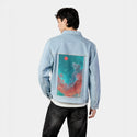 onceuponadream patch on male og denim jacket in oceanside