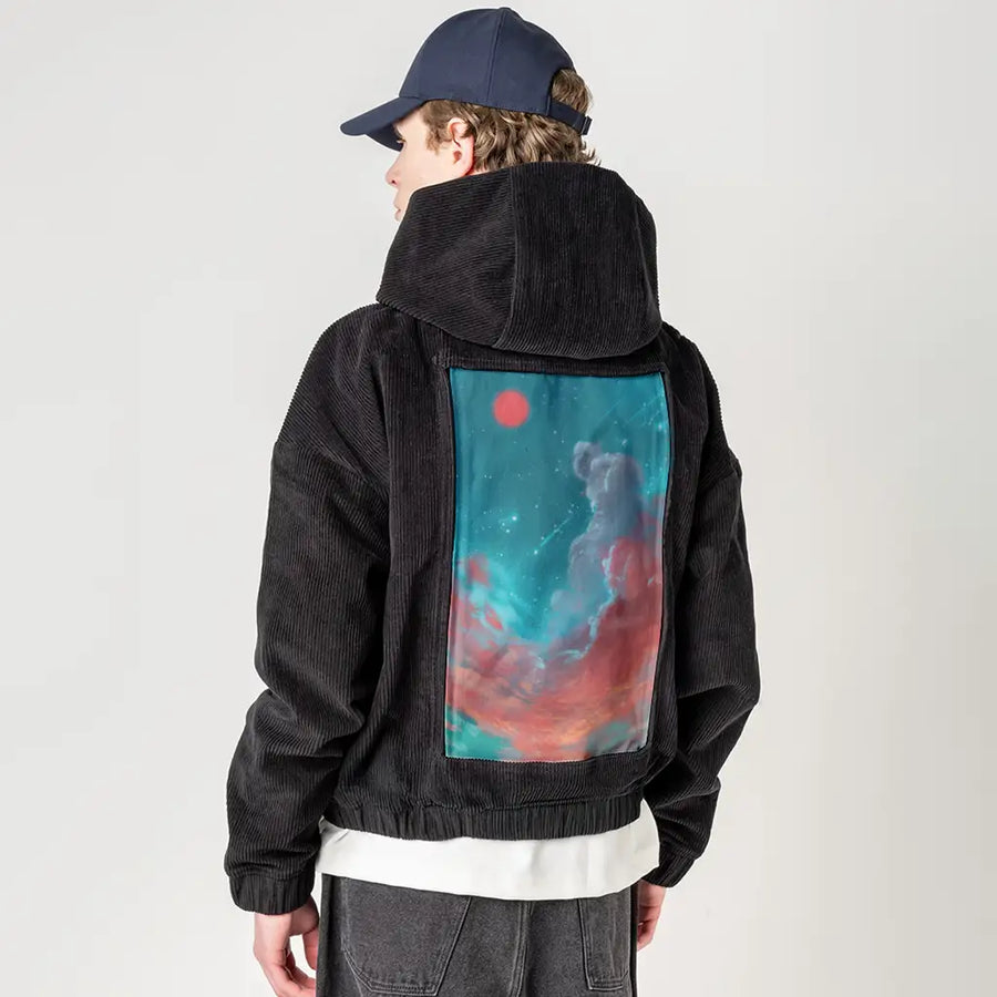 onceuponadream patch on male retro cord hoodie in onyx