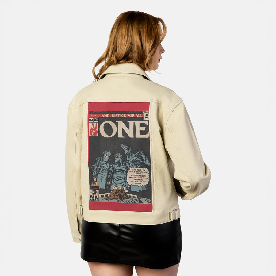one patch on female atelier canvas jacket in tan