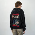 one patch on male essential zip hoodie in after hours