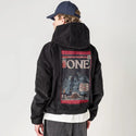 one patch on male retro cord hoodie in onyx