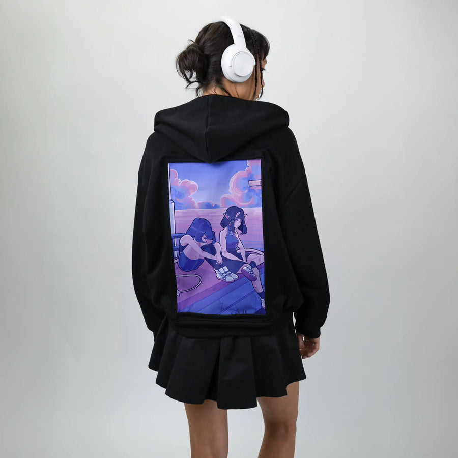 onemoretime patch on female essential zip hoodie in after hours