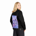 onemoretime patch on female og denim jacket in raven