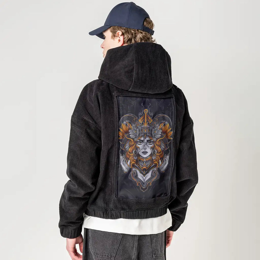 ophidia patch on male retro cord hoodie in onyx