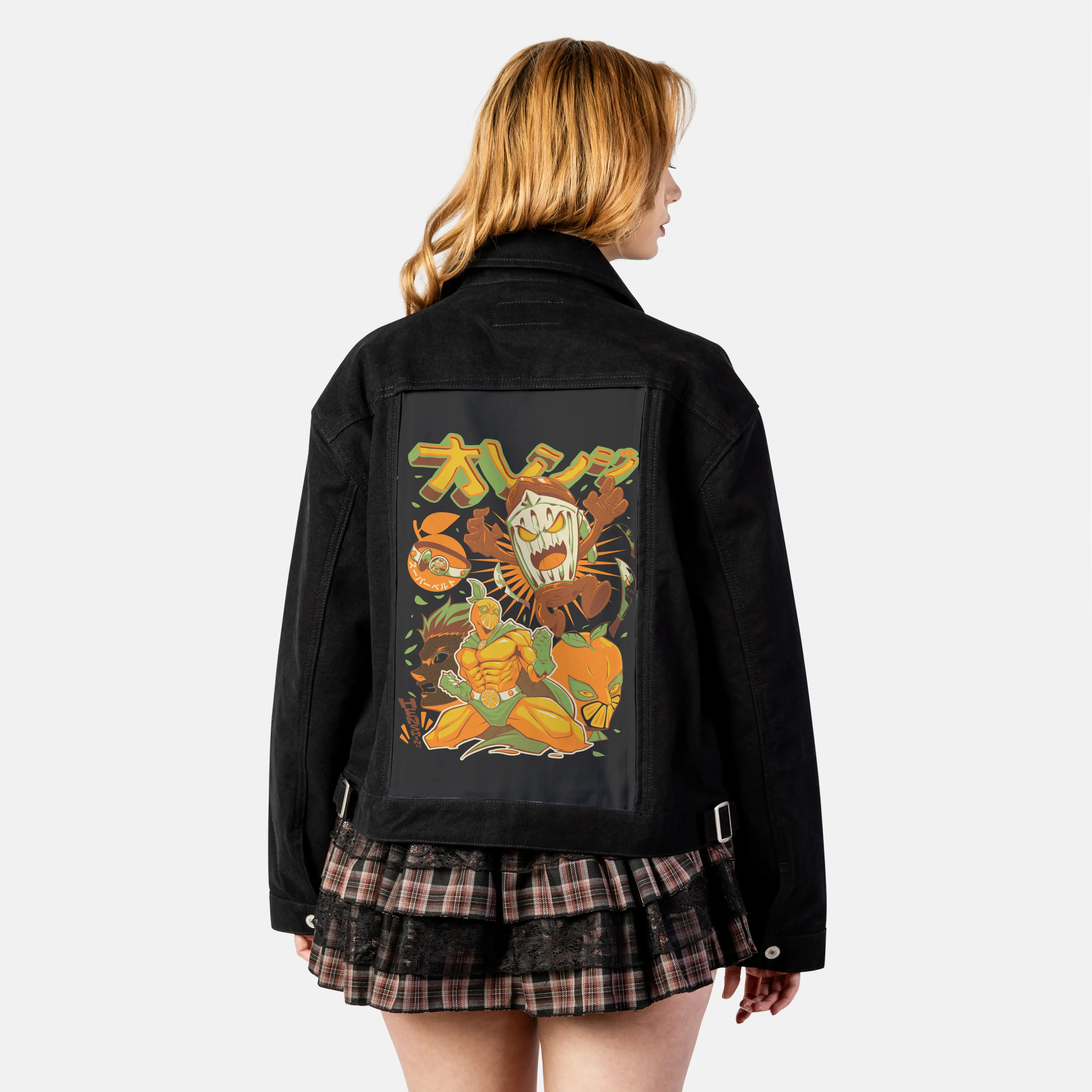 orangehenshin patch on female atelier canvas jacket in nightfall