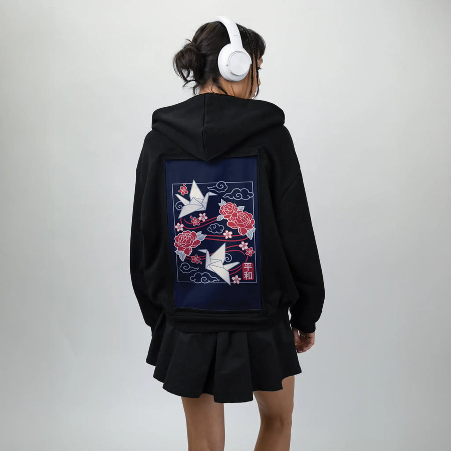 origamicrane patch on female essential zip hoodie in after hours