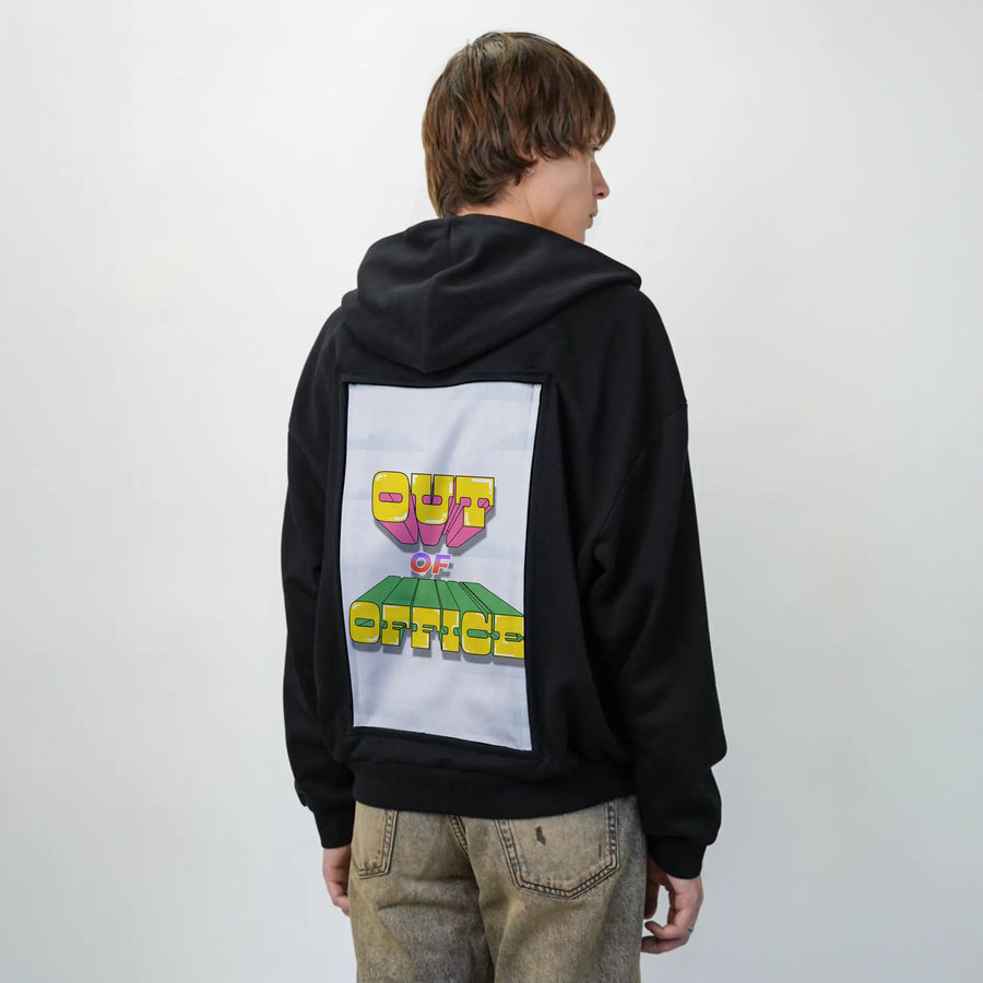 outofoffice patch on male essential zip hoodie in after hours