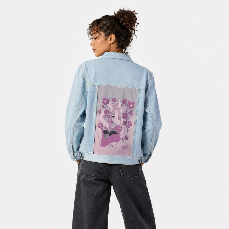outofplace patch on female og denim jacket in oceanside