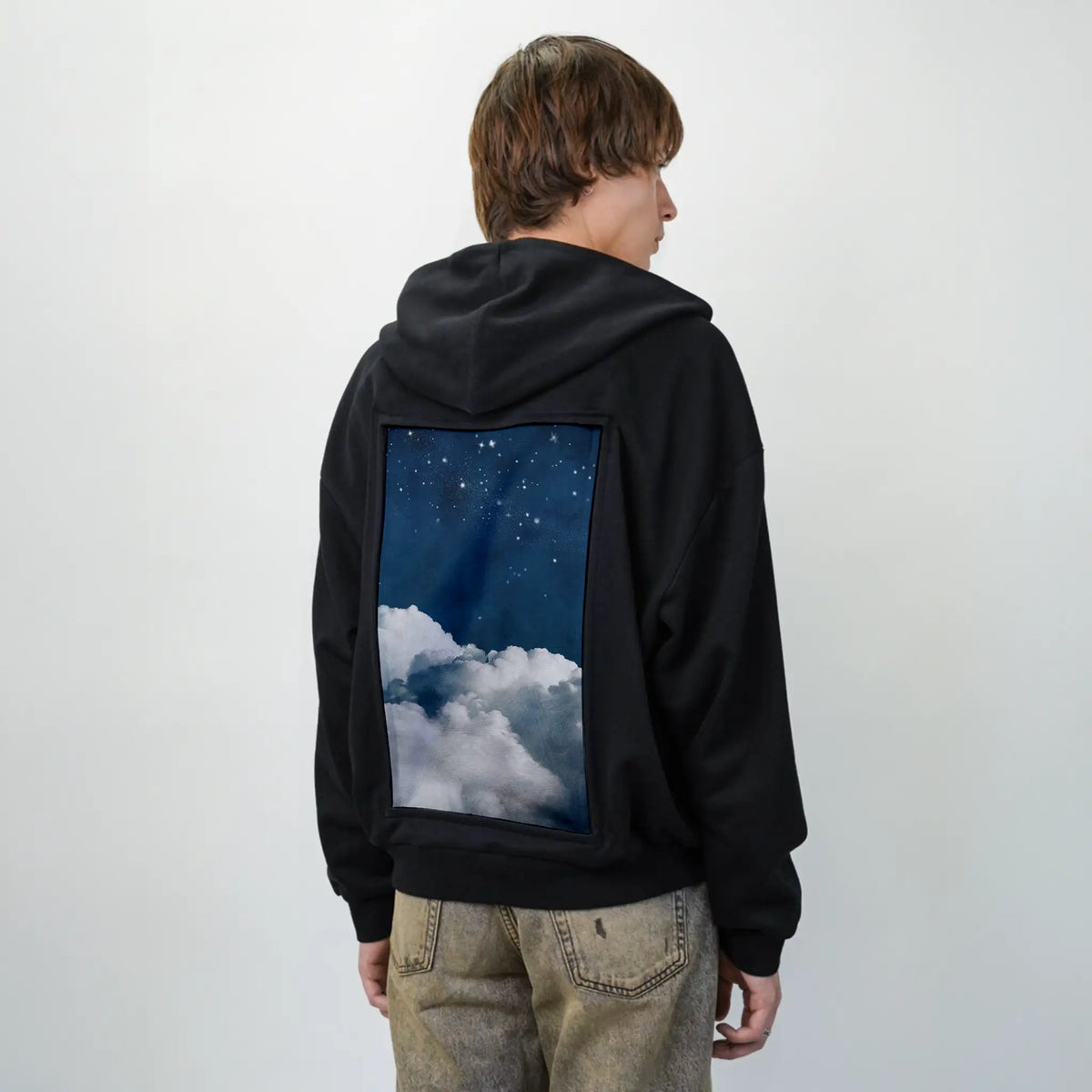 paintedclouds patch on male essential zip hoodie in after hours