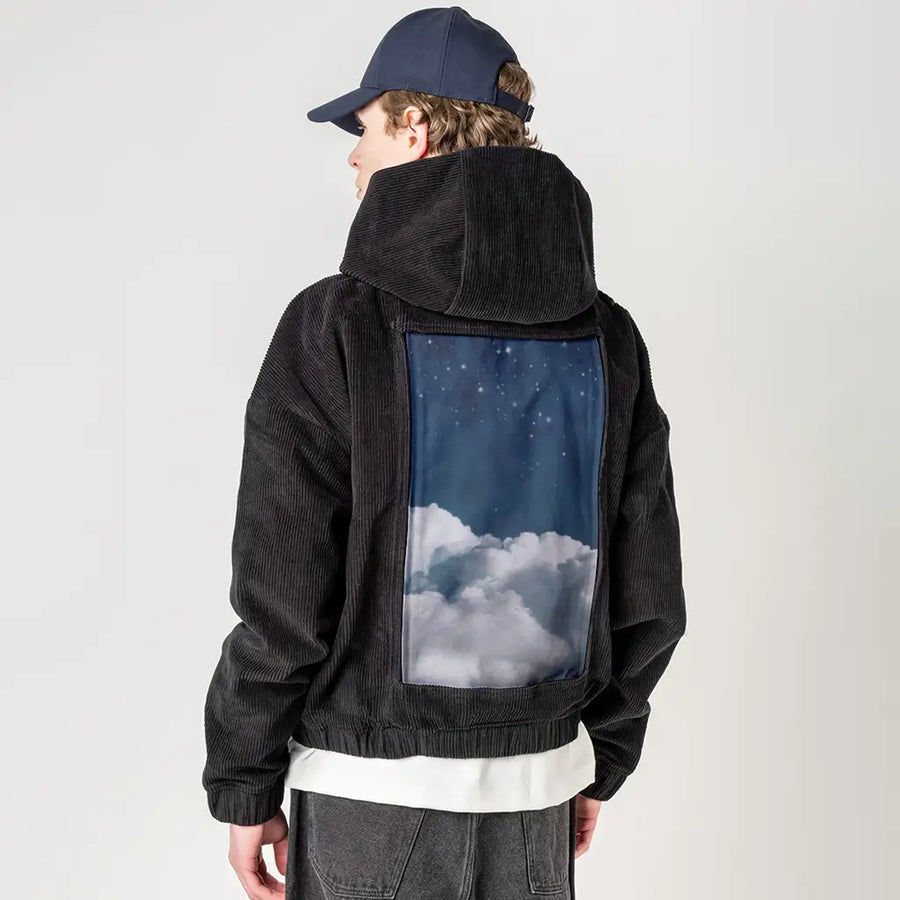 paintedclouds patch on male retro cord hoodie in onyx