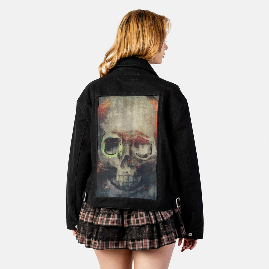 paintedskull patch on female atelier canvas jacket in nightfall