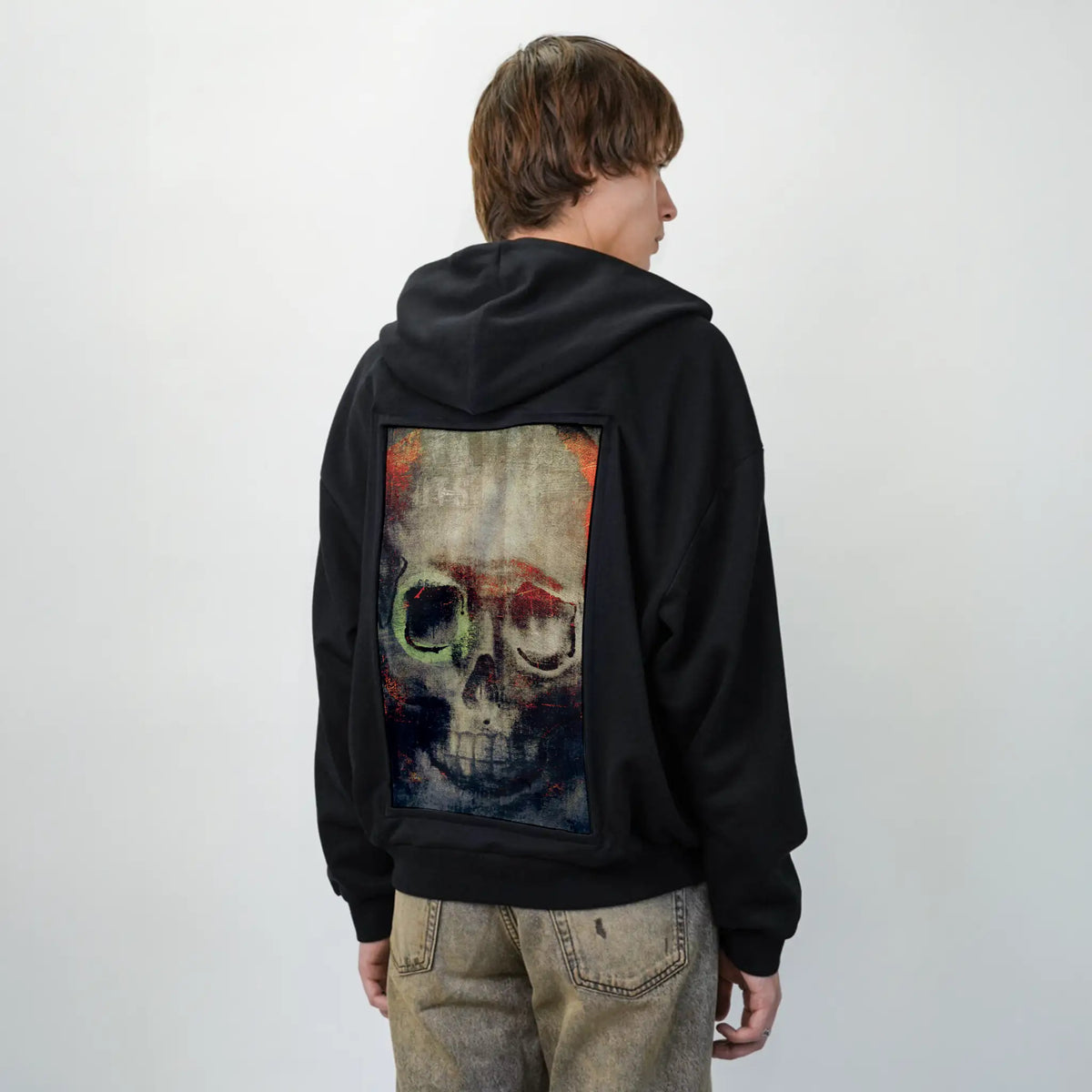 paintedskull patch on male essential zip hoodie in after hours