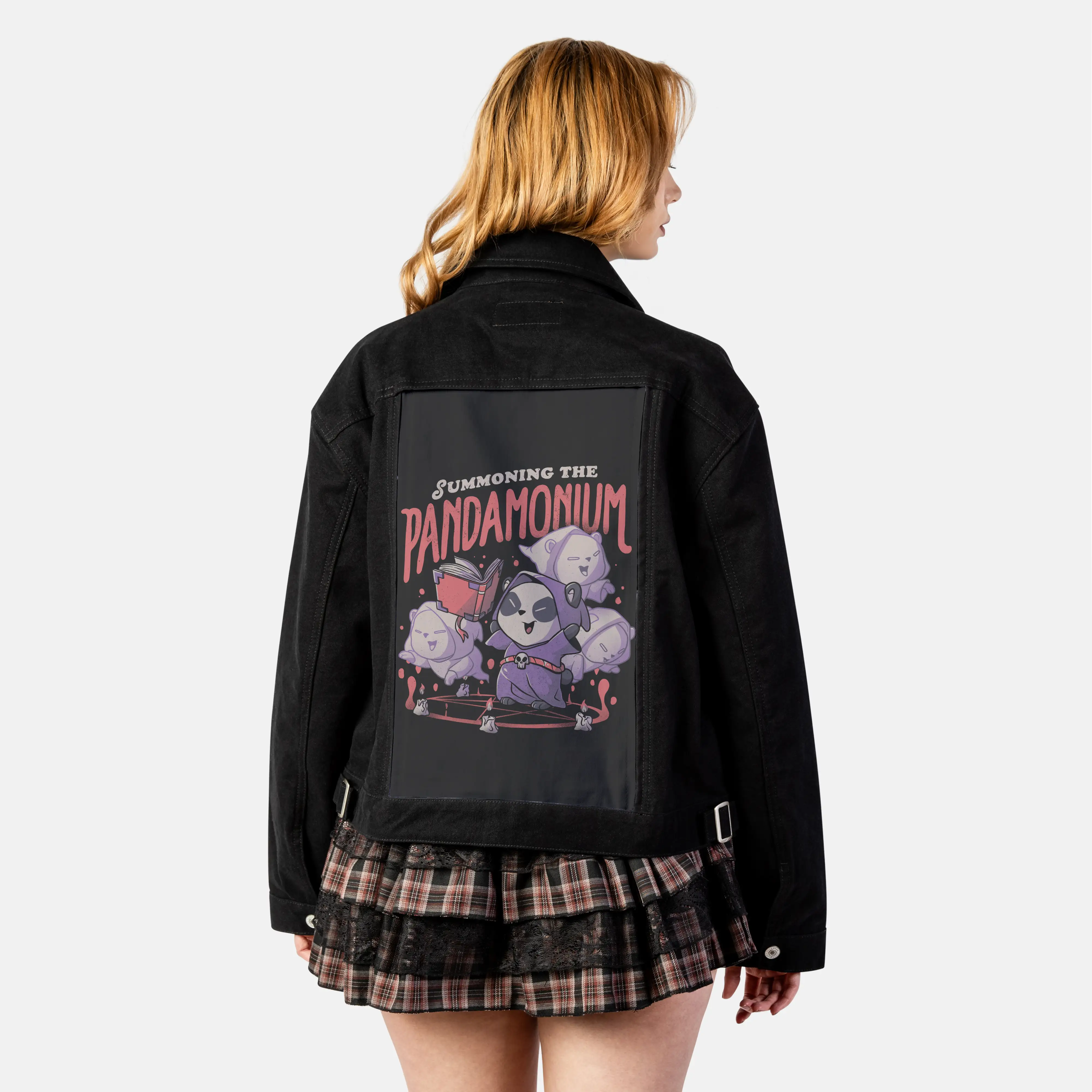 pandamonium patch on female atelier canvas jacket in nightfall