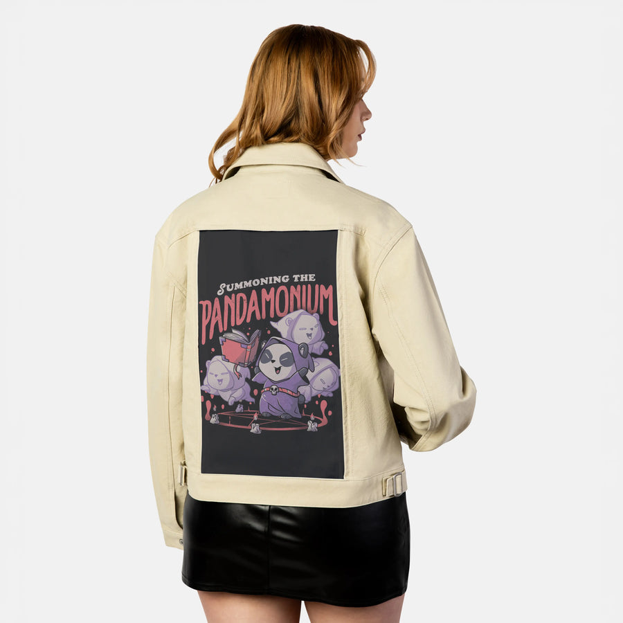 pandamonium patch on female atelier canvas jacket in tan