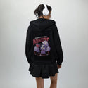 pandamonium patch on female essential zip hoodie in after hours
