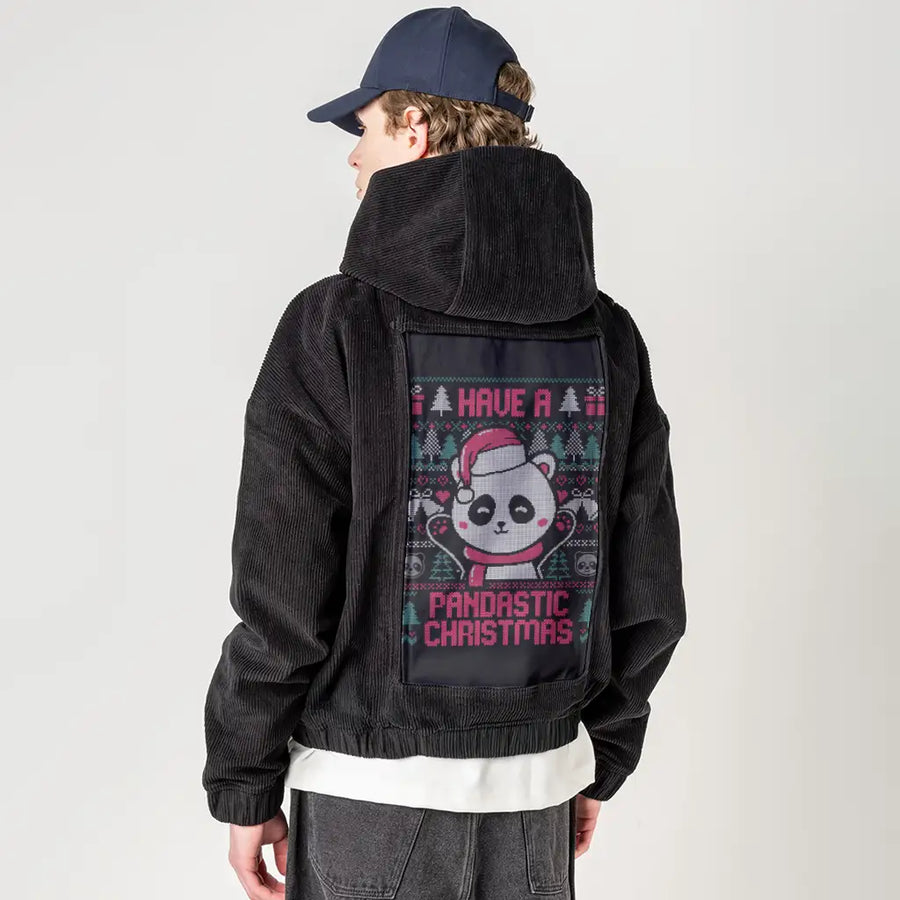 pandasticchristmas patch on male retro cord hoodie in onyx