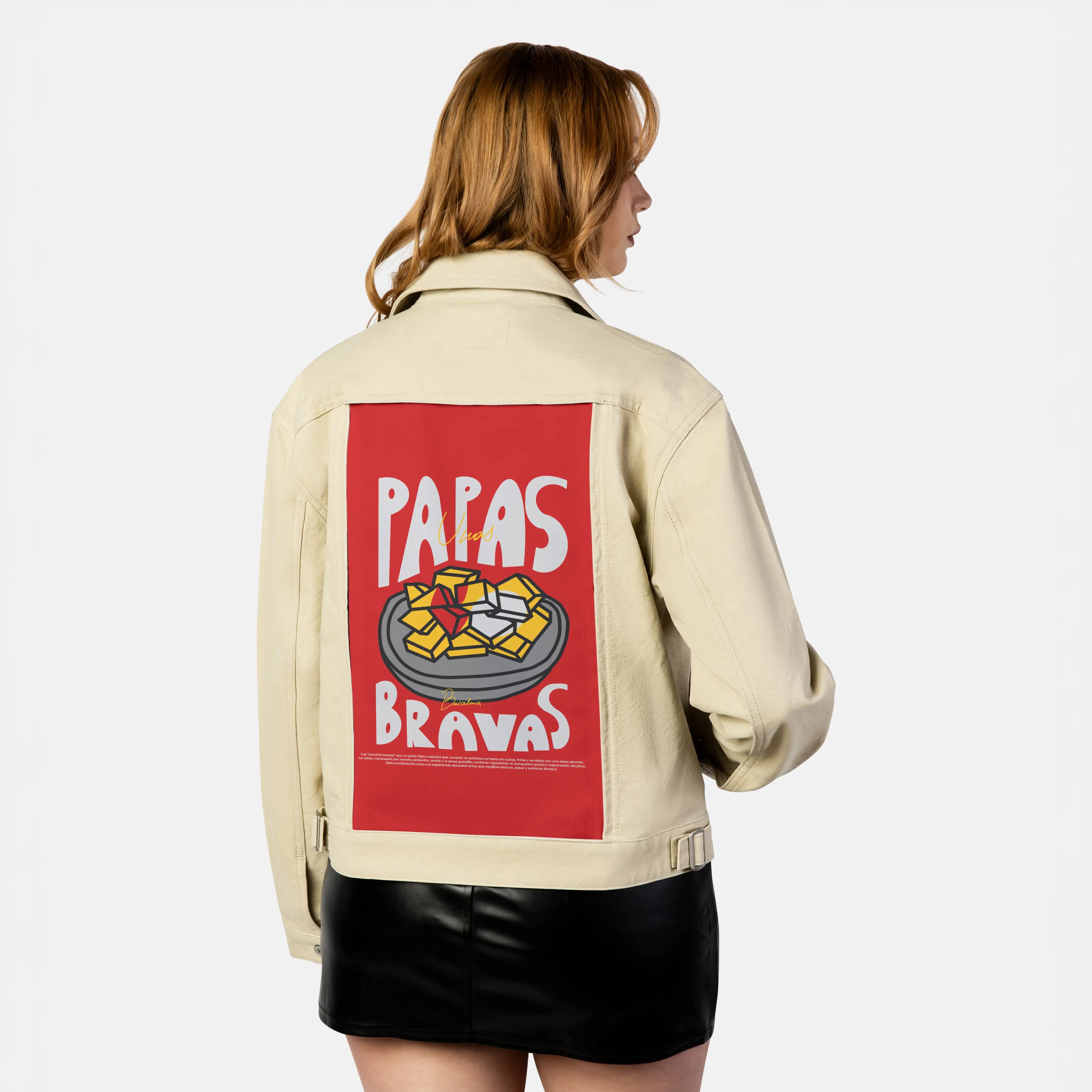 papasbravas patch on female atelier canvas jacket in tan