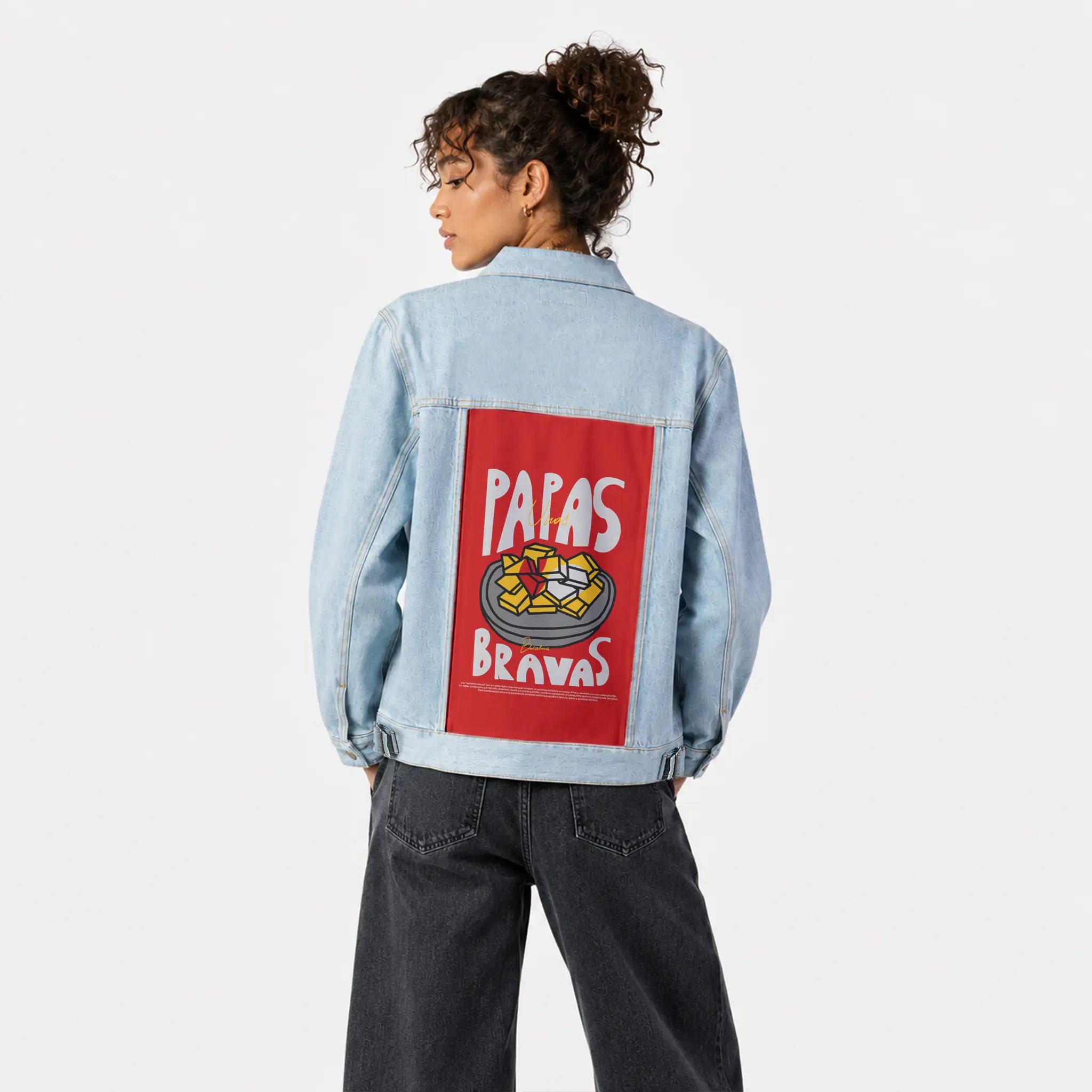 papasbravas patch on female og denim jacket in oceanside