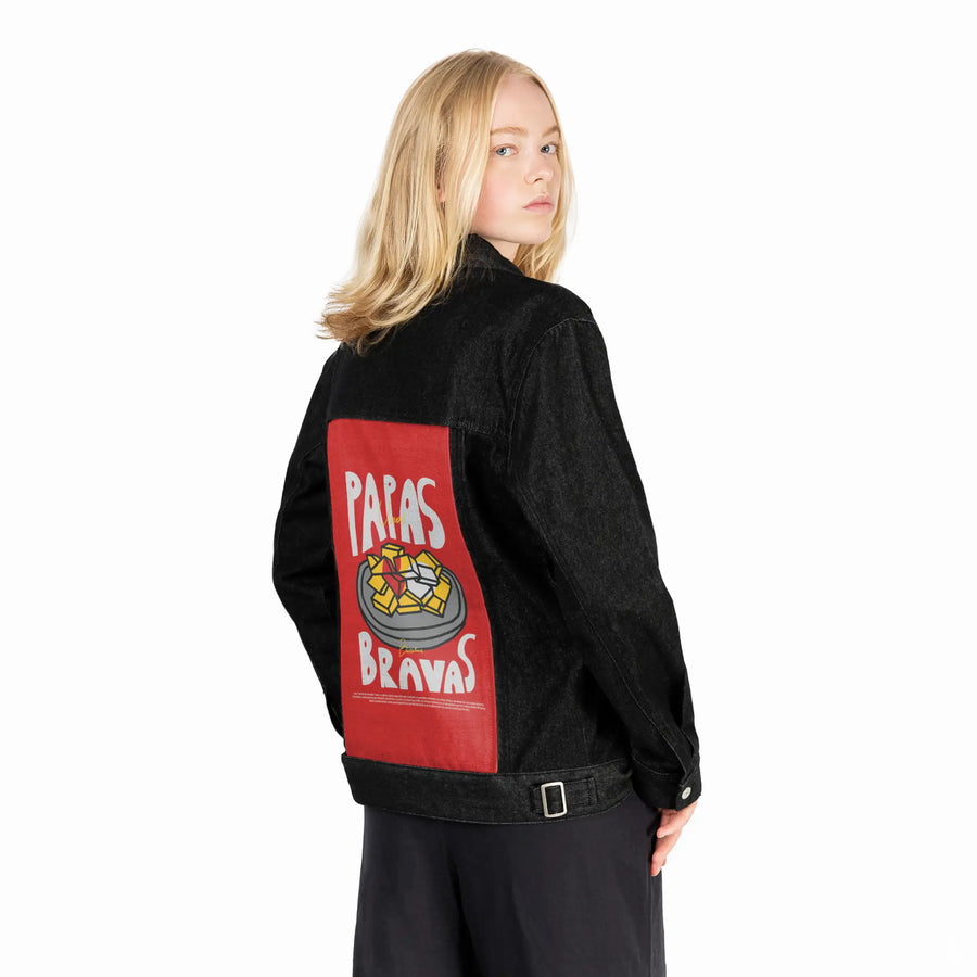 papasbravas patch on female og denim jacket in raven