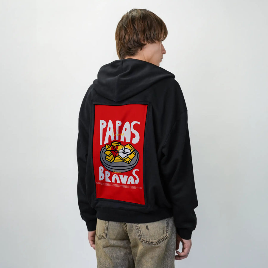 papasbravas patch on male essential zip hoodie in after hours