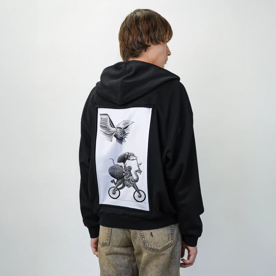 paperchase patch on male essential zip hoodie in after hours